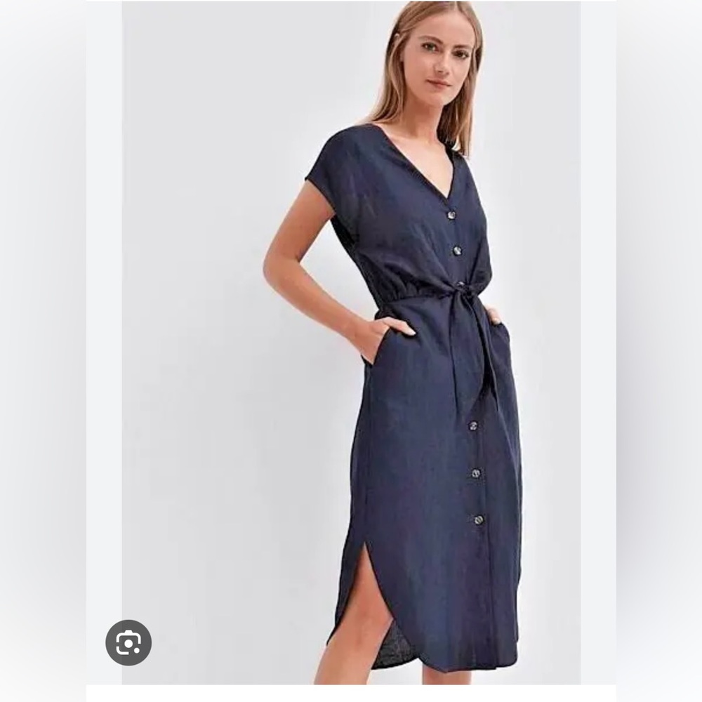 Witchery navy front tie linen midi navy dress size 10